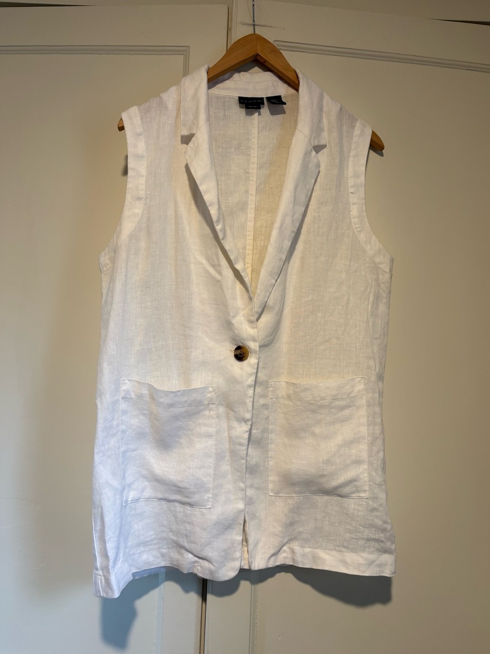 Tahari White 100% Linen Sleeveless Blazer Vest